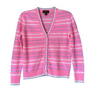 Charter Club Cashmere Pink Striped Cardigan Sweater SZ S Preppy Coquette Pastel